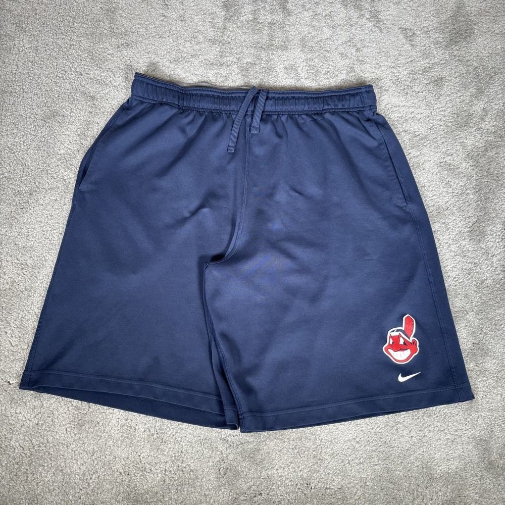 Nike Cleveland Indians Shorts Mens L Navy Blue Dri Fit Athletic Baseball Gym